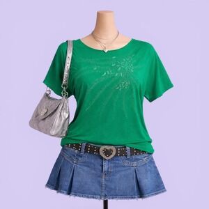 Bleeker & McDougal Vintage Y2K Green Beaded Floral Sunburst Dolman Top XL Grunge